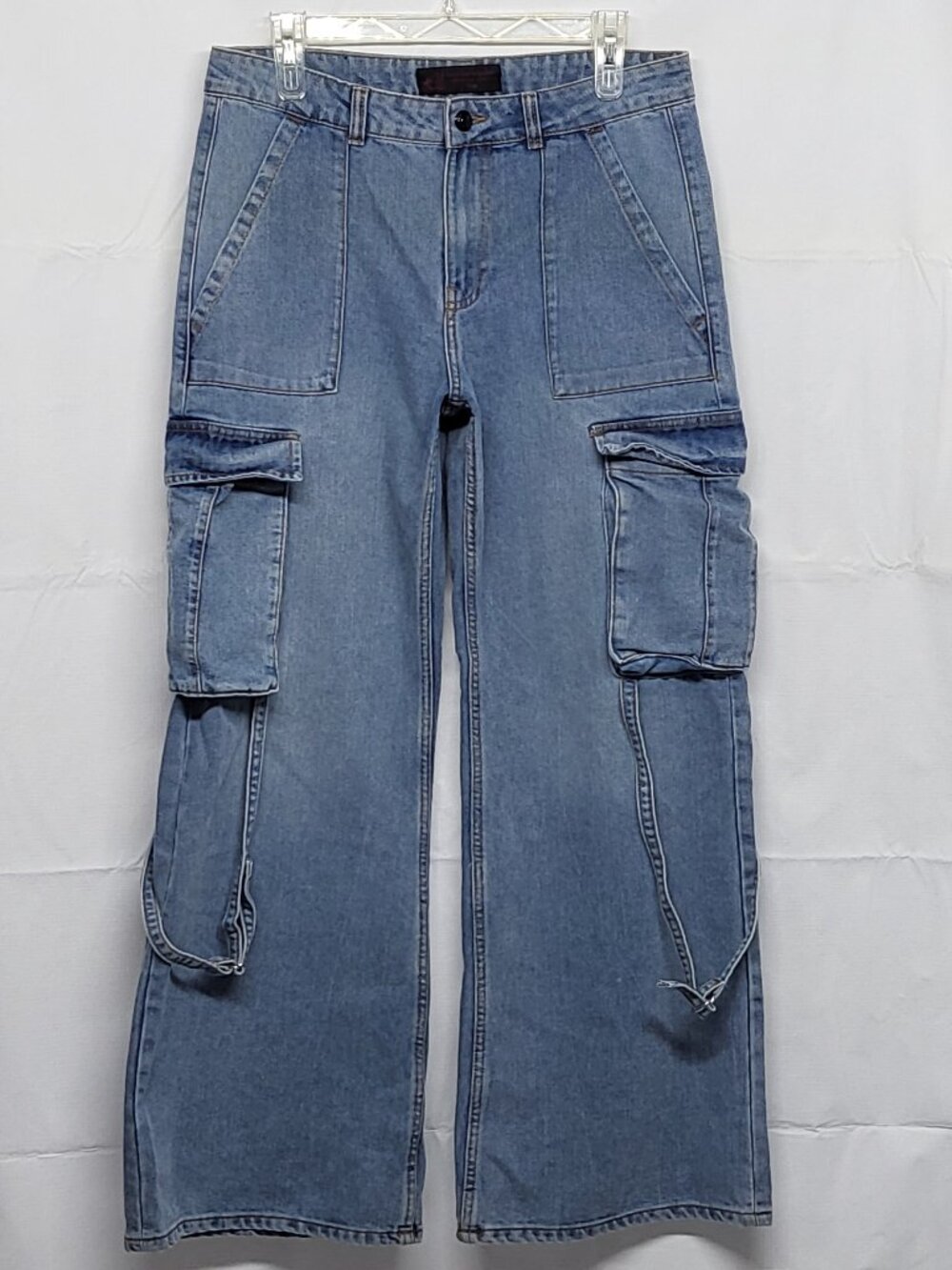 Love For Humanity Womens Cargo Jeans Wide Leg 7/28 (Fits 32 X 30 ) Straps Skater